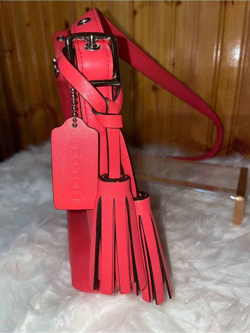 Coach Taylor Zip Top Crossbody Bag 19901 Coral Pink Leather Tassel with Dust Bag